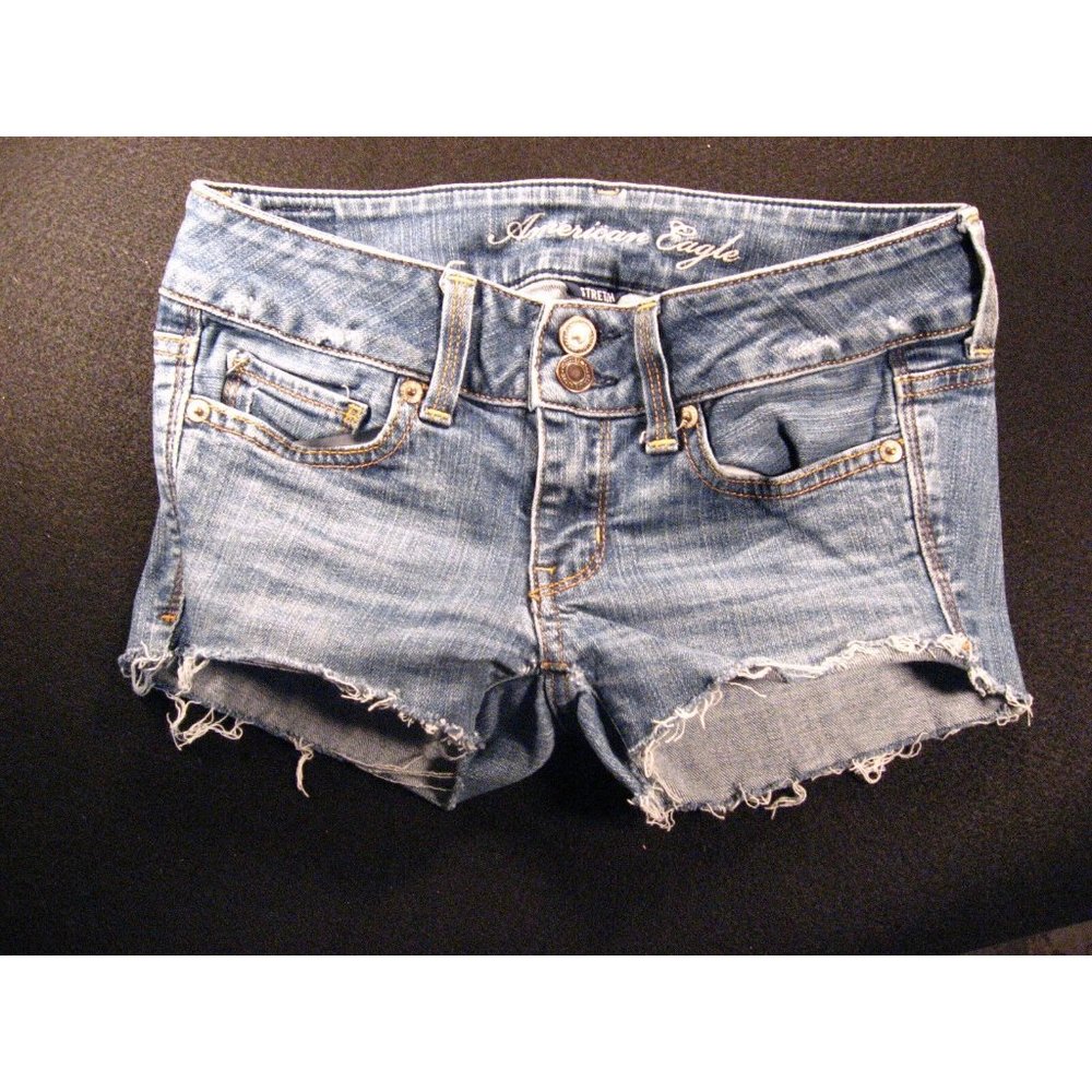American Eagle Womans CUTOFF JEAN SHORTS 00 R W 26 MEASURED Juniors Blue Denim